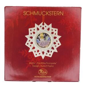 Christmas Holiday Angel Ornament Schmuckstern White Porcelain Panflute Trumpet